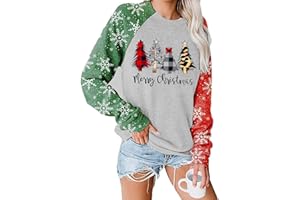 Fuyxxmer Womens Merry Christmas Sweatshirt Leopard Print Plaid Trees Graphic Sweater Xmas Gift Pullover Blouse Tops