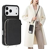 SkyEagle Compatible with iPhone 17 Pro Wallet Case Women,RFID Blocking Crossbody Phone Purse Case PU Leather Zipper Handbag Wrist Strap Cover Credit Card Holder,for Apple 17 Pro 6.3",(Black)