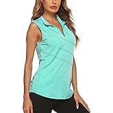 Koscacy Women's Sleeveless Golf Tennis Polo Shirts Zip Up Dry Fit Workout Tank Tops Athletic Shirt