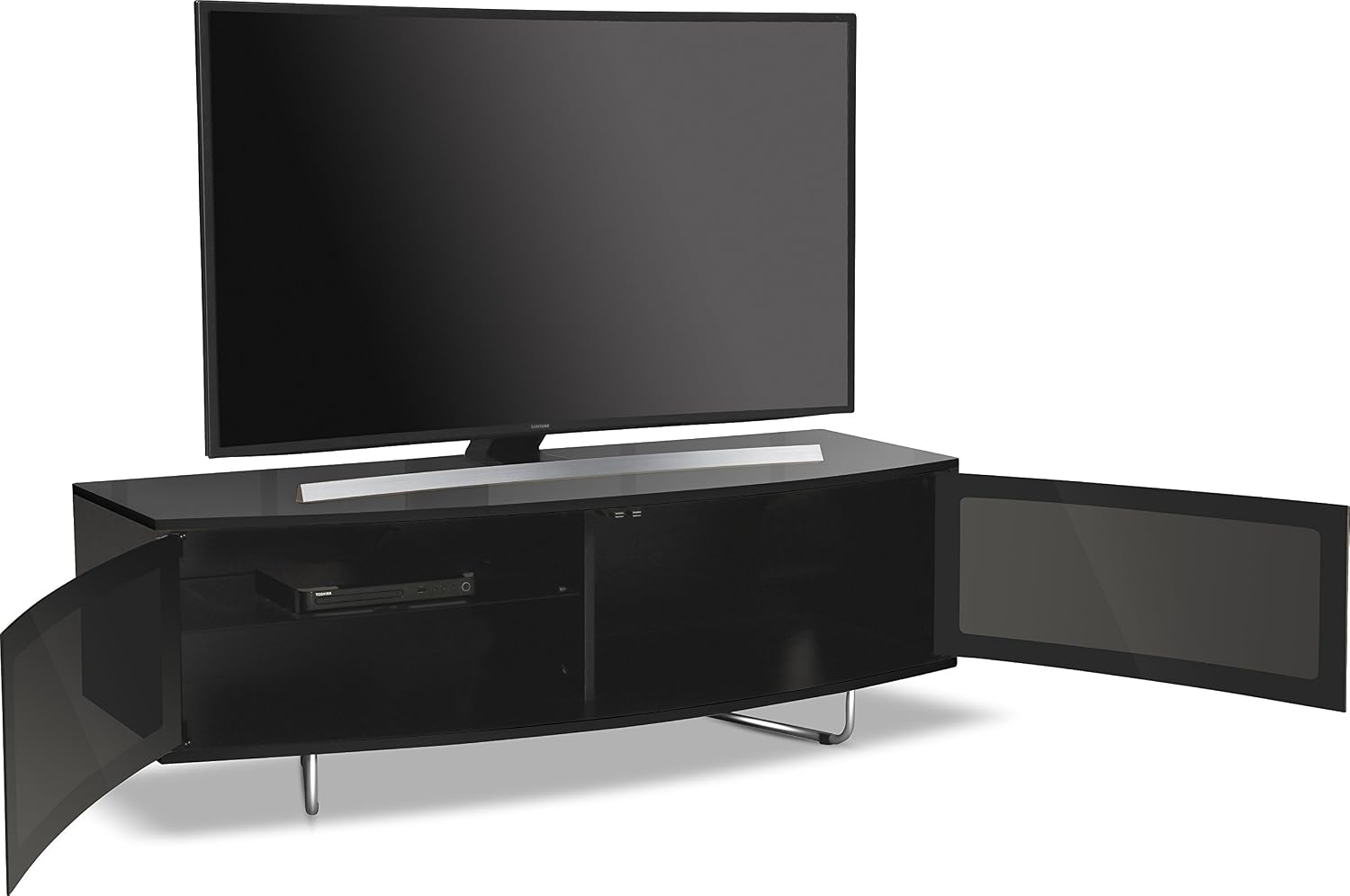 Centurion Supports Caru Gloss Black Beam-Thru Remote Friendly Super-Contemporary D Shape Design 32"-65" LED/OLED/LCD TV Cabinet - Image 5