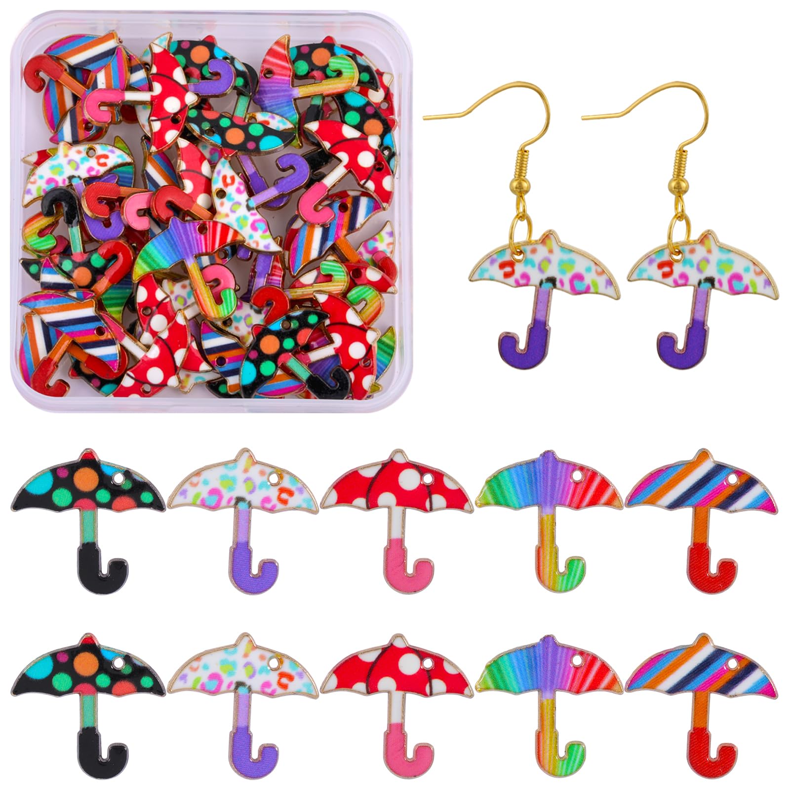 COGCHARGER 50Pcs Umbrella Charms Alloy Enamel Charms Pendants Cute Colorful Bulk Charms for Jewelry Bracelets Necklace Earrings Making DIY Craft Supplies