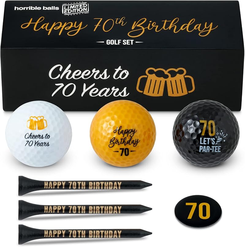 HORRIBLE BALLS 70th Birthday Golf Gift Set Novelty Balls Tees Marker