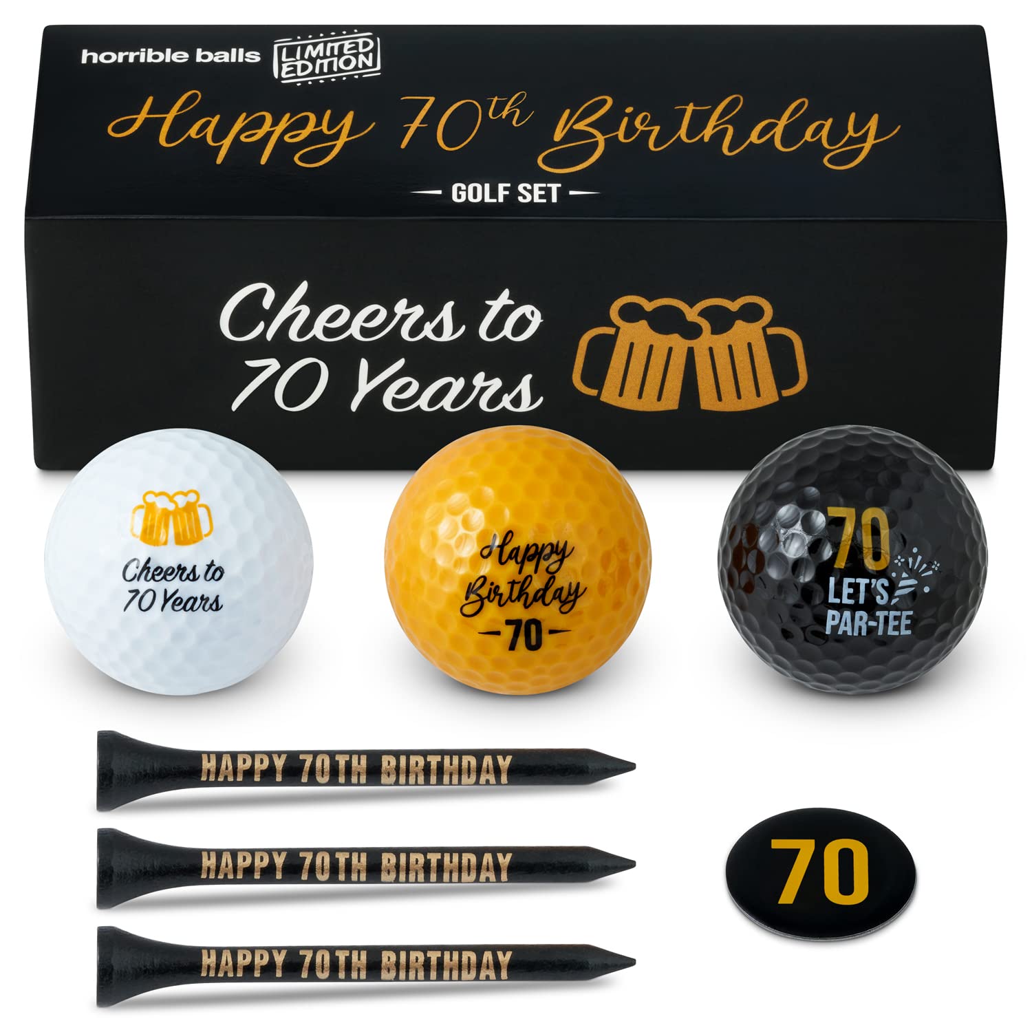 HORRIBLE BALLS Golf Birthday Gift Sets - 40th 50th 60th 70th - Perfect Novelty Golfing Present For Him or Her (70th Birthday)