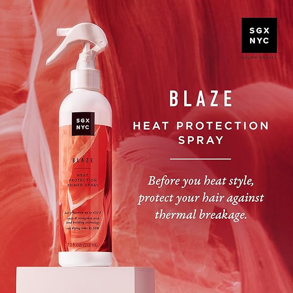 SGX NYC BLAZE LEAVE-IN HEAT PROTECTION AND PRIMER – HEAT PROTECTOR INFUSED WITH CERAMIDES – HEAT STYLING SPRAY REVITALIZES DAMAGED HAIR – 7.2 OZ, CRANBERRY