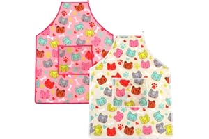 AMCAMI 2 Pack Kids Art Smocks Children Waterproof Artist Painting Aprons with Pockets Cartoon Sleeveless Waterproof Artist Painting Aprons No Sleeve Apron for Age 3-8