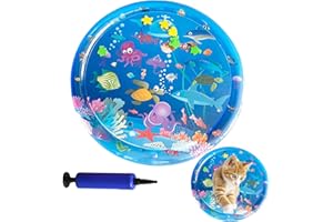 Koconh Animal Oasis Pet Water Sensory Mat, Animal Oasis Water Playmat for Cats, Thickened Comfort Cat Play Mat (Circle-Ocean)