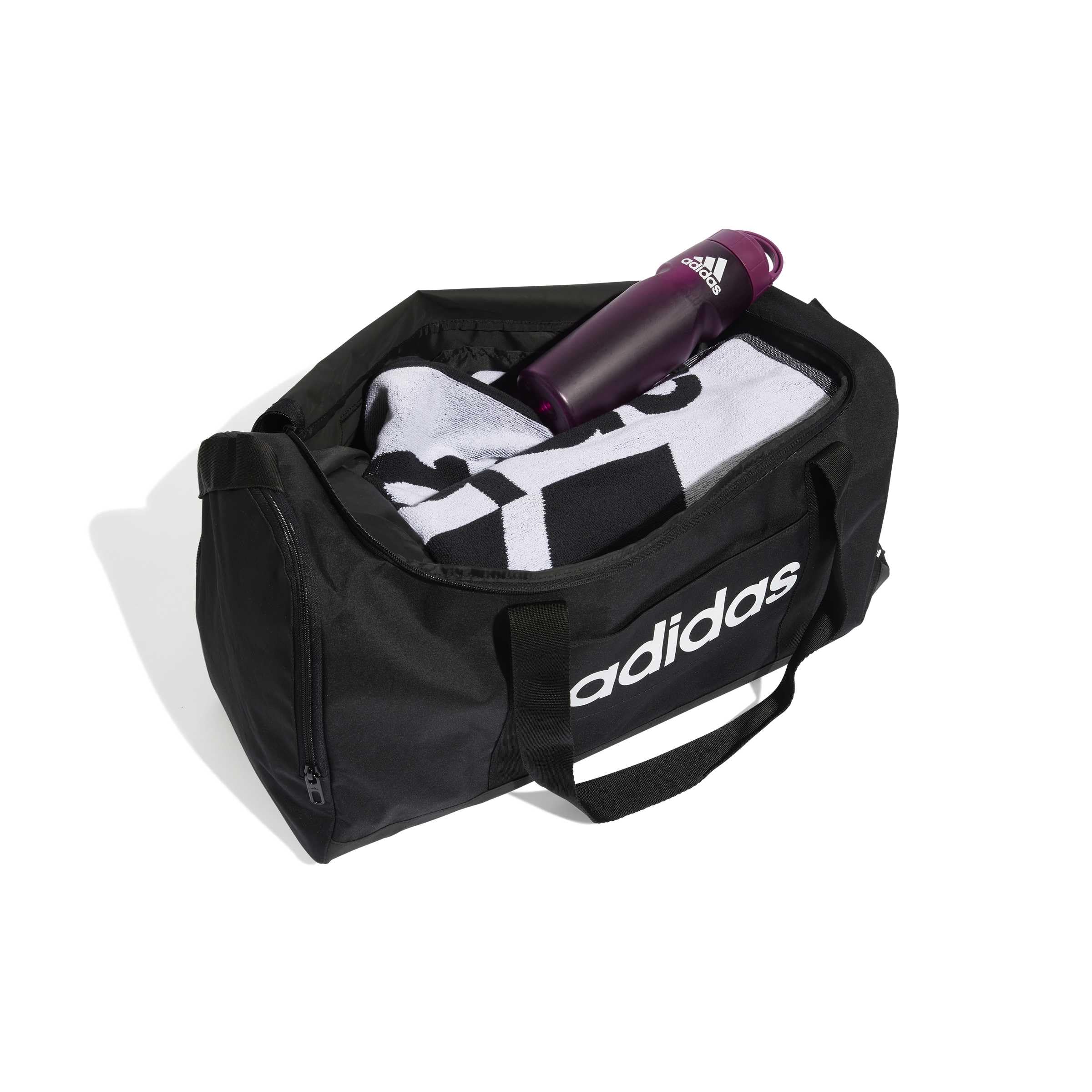adidas Unisex Essentials Linear Duffel Bag Duffel Bag, Black/Black/White, M 4