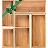 Bamboo Drawer Organizer 5 Pcs for Kitchen Multi-purpose Storage Dividers for Kitchen, Office, Jewelry, Cosmetics, Wooden Drawer Dividers for Drawer Organizer Desk Organizer Gift for Women Gifts Idea