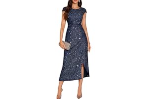 DRESSTELLS Women's Sequin Cocktail Dresses for Formal Wedding Guest, Sparkly Modest Church Bridesmaid Prom Evening Party Long