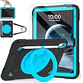 TOMORRY for iPad (A16) 11th Generation 11 Inch 2025/iPad 10th Generation 10.9 Inch 2022 Case with Screen Protector 360°Rotating Stand,Pencil Holder Shoulder Strap Cover A16 iPad Case Kids,Black+Blue