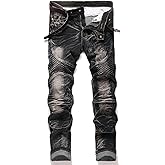 DISLANBO Men's Biker Moto Style Distressed Slim Fit Straight Leg Stretch Denim Jeans