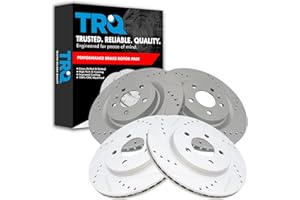 TRQ Front & Rear Brake Rotors Set Premium G-Coated Performance Slotted X Drilled Compatible with 2011-2014 Ford Mustang