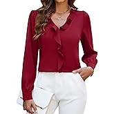 Blooming Jelly Womens Dressy Casual Blouse Business Long Sleeve Tops Ruffle V Neck Work Shirt Fall Outfit 2025