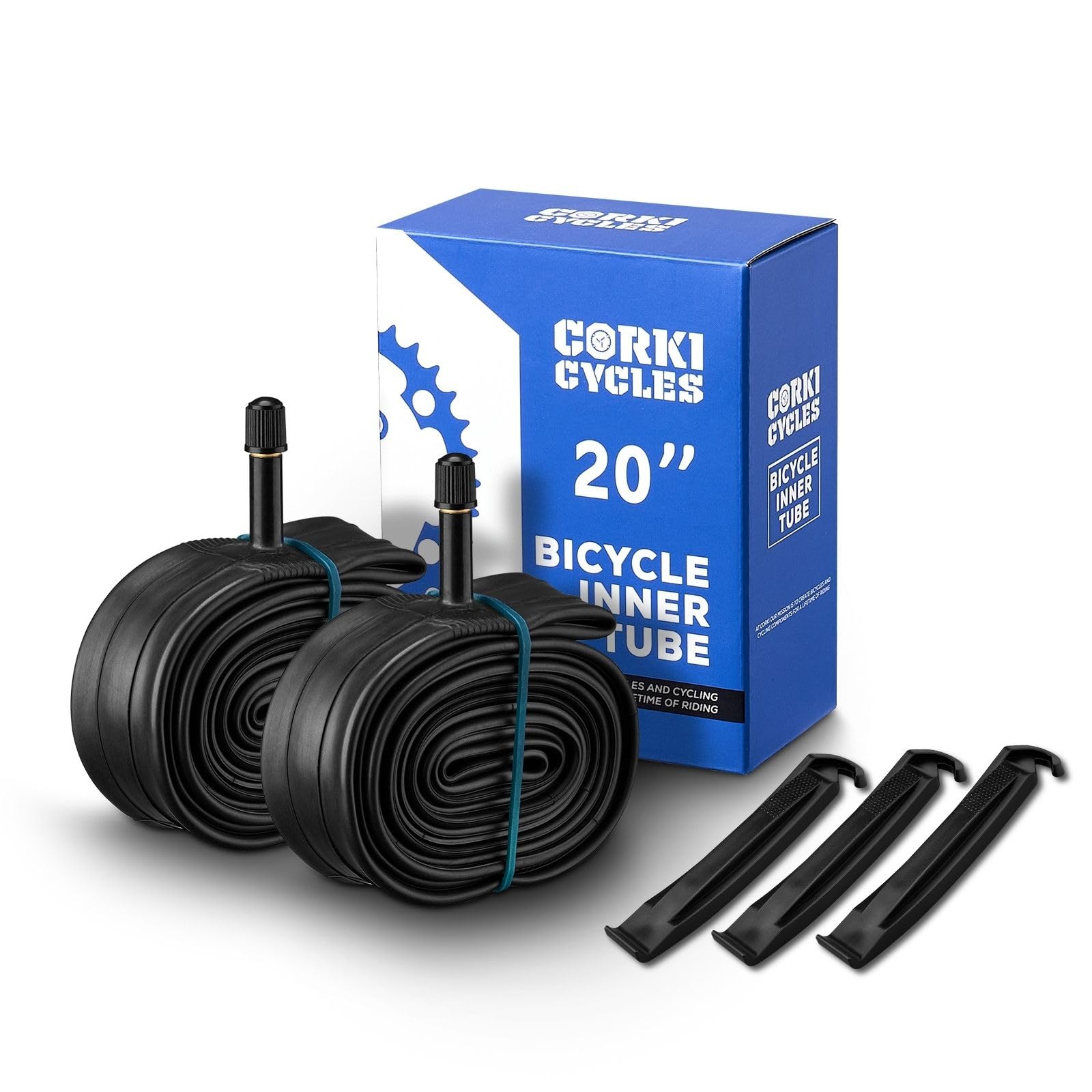 Photo 1 of Corki Cycles 20” Bike Tubes Butyl Rubber 2 Pack Fit 1.75-2.125, Bicycle Inner Tube Replacement (Schrader Valve 32mm)