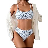 SOLY HUX Women's 2 Piece Bathing Suit Floral Print High Waisted Scoop Neck Cute Bikini Set Beachwear