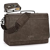 RAINSMORE Vintage Flap Messenger Bag for Men PU Leather Laptop Bag 15.6 Inch Mens Briefcase Waterproof Satchel Computer Bag