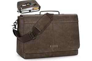 RAINSMORE Vintage Flap Messenger Bag for Men PU Leather Laptop Bag 15.6 Inch Mens Briefcase Waterproof Satchel Computer Bag