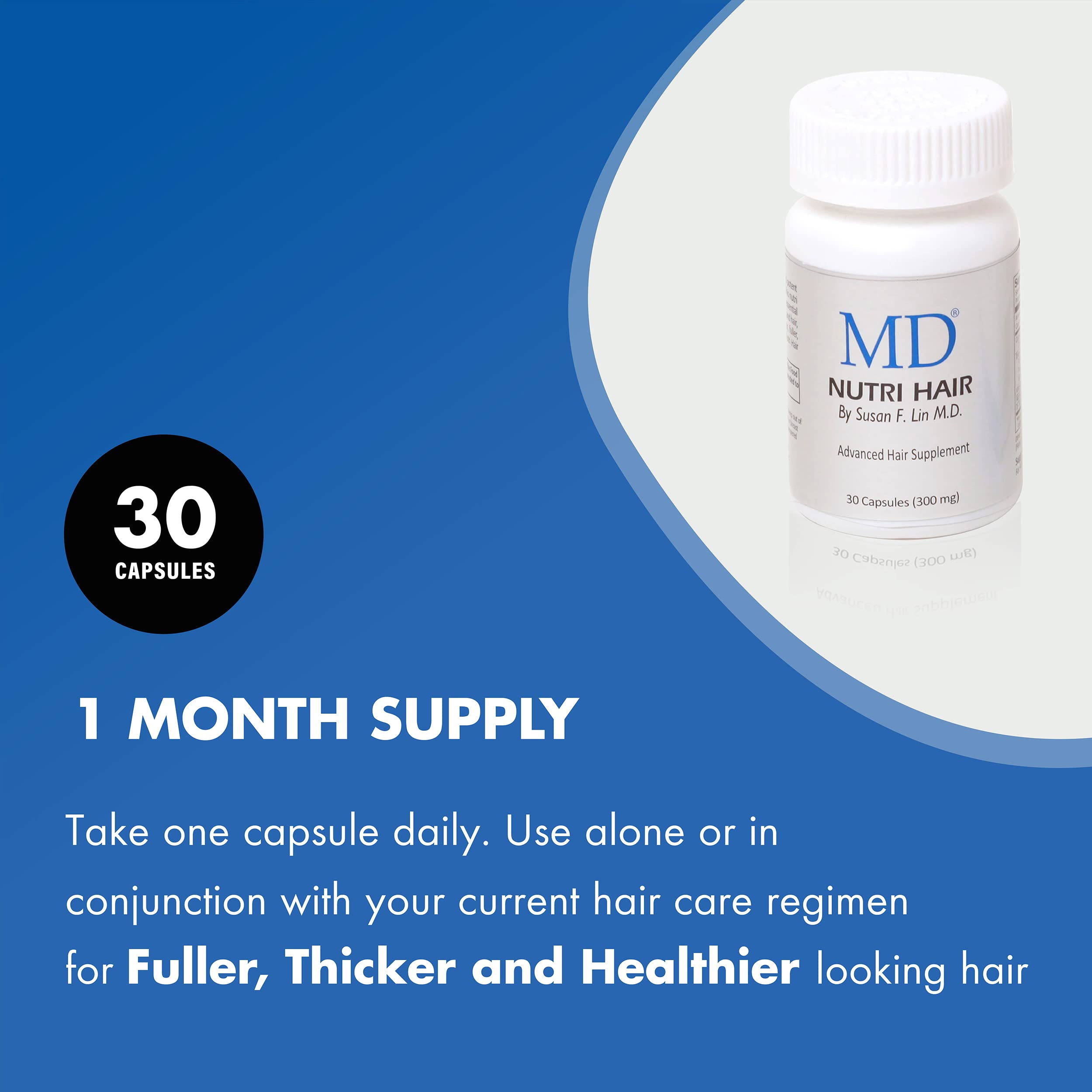 MD Nutri Hair Growth Supplement with Biotin (30 Capsules) | for Hair Loss, Minimizes Hair Shedding, Thinning, Breakage & Promotes Longer, Thicker Hair