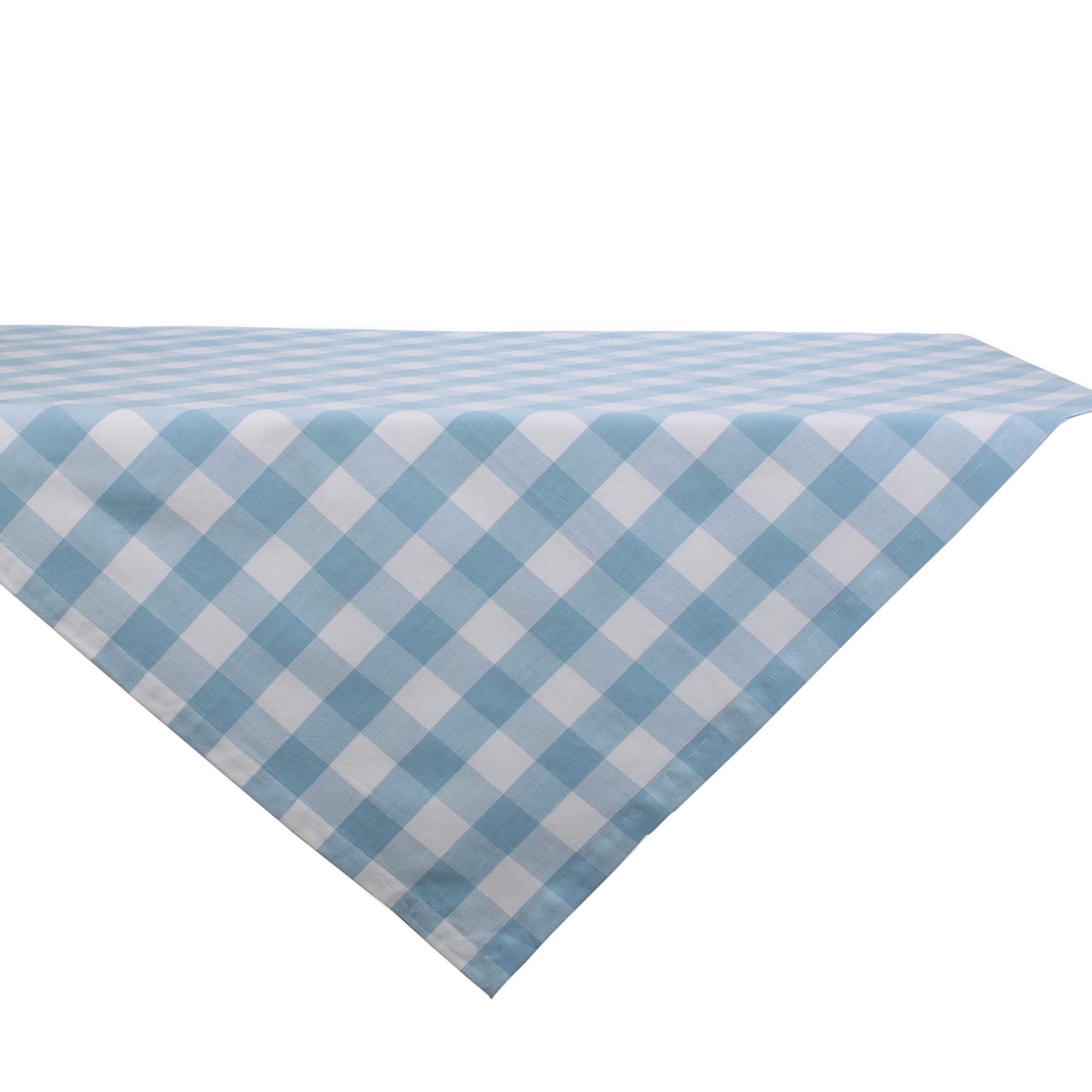 DII Buffalo Check Collection, Classic Farmhouse Tablecloth, Table Topper, 40 x 40, Light Blue & White