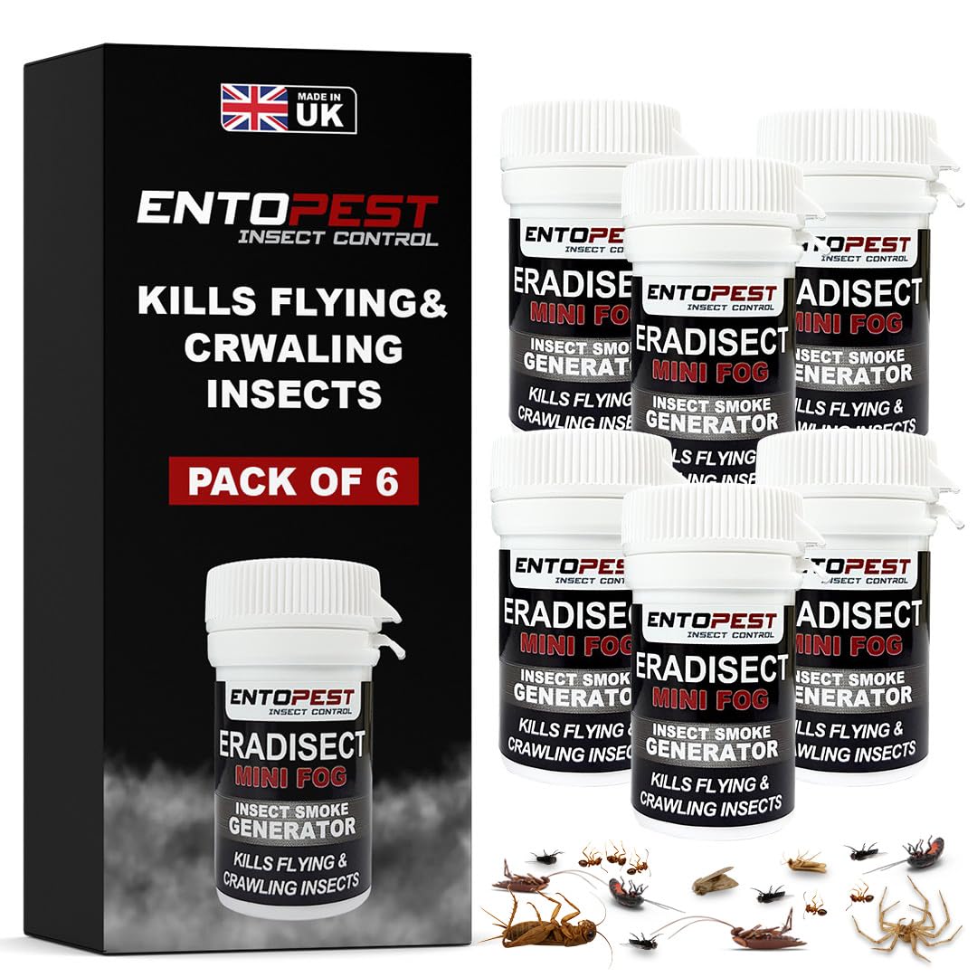 Entopest 6 x Smoke Bomb Fogger Kit - Professional Strength Room, Void & Space Insect Treatment Control for Flies, Moths, Fleas etc (Eradisect Mini Fog 3.5g)