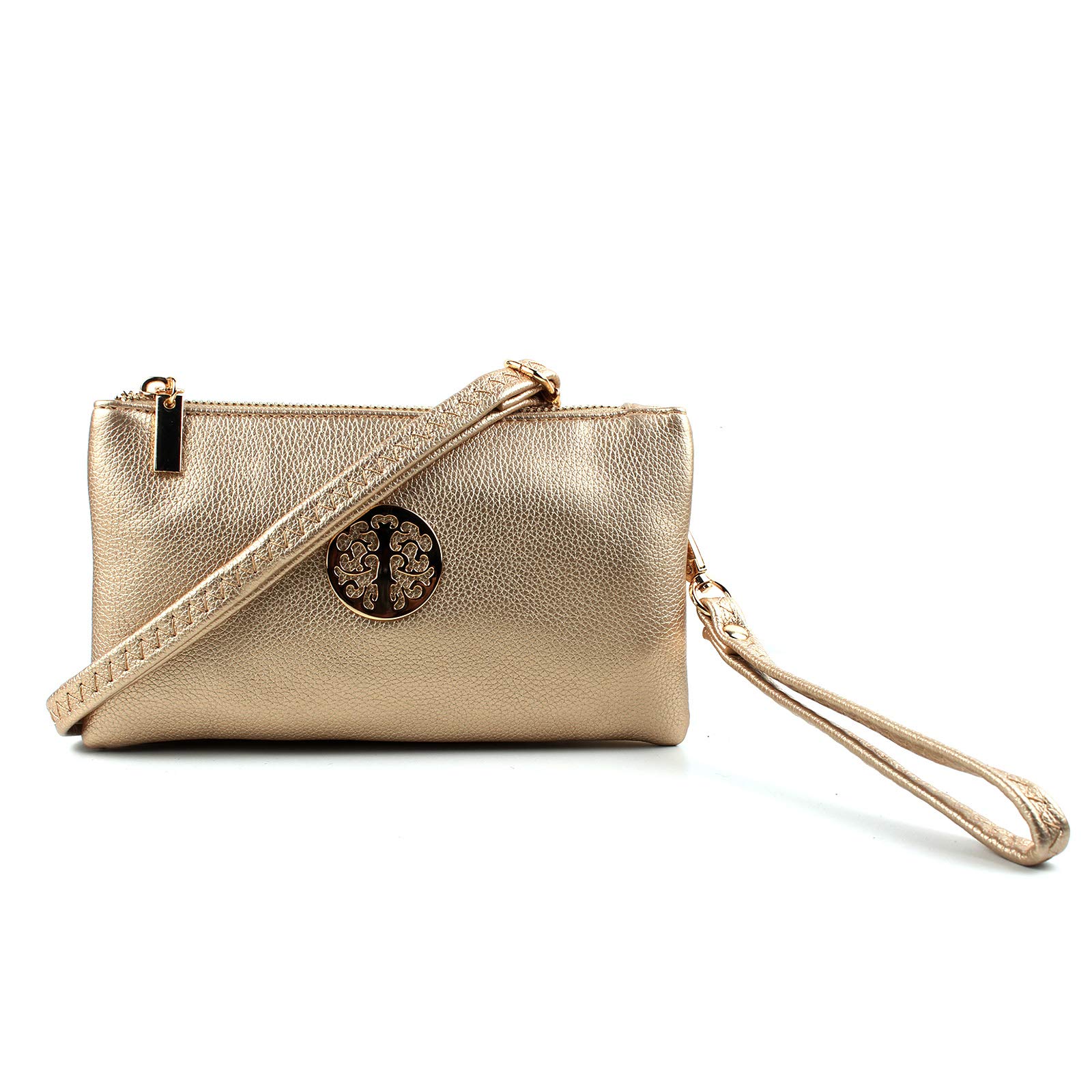 AOSSTA Womens Small Crossbody Bag for Girls Crossbody Phone Bags Mini Shoulder Handbag With Wristlet Adjustable Strap (Gold)