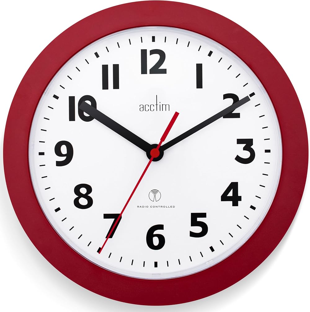 Acctim Parona 74314 Red Radio Controlled Wall Clock 23cm Diameter