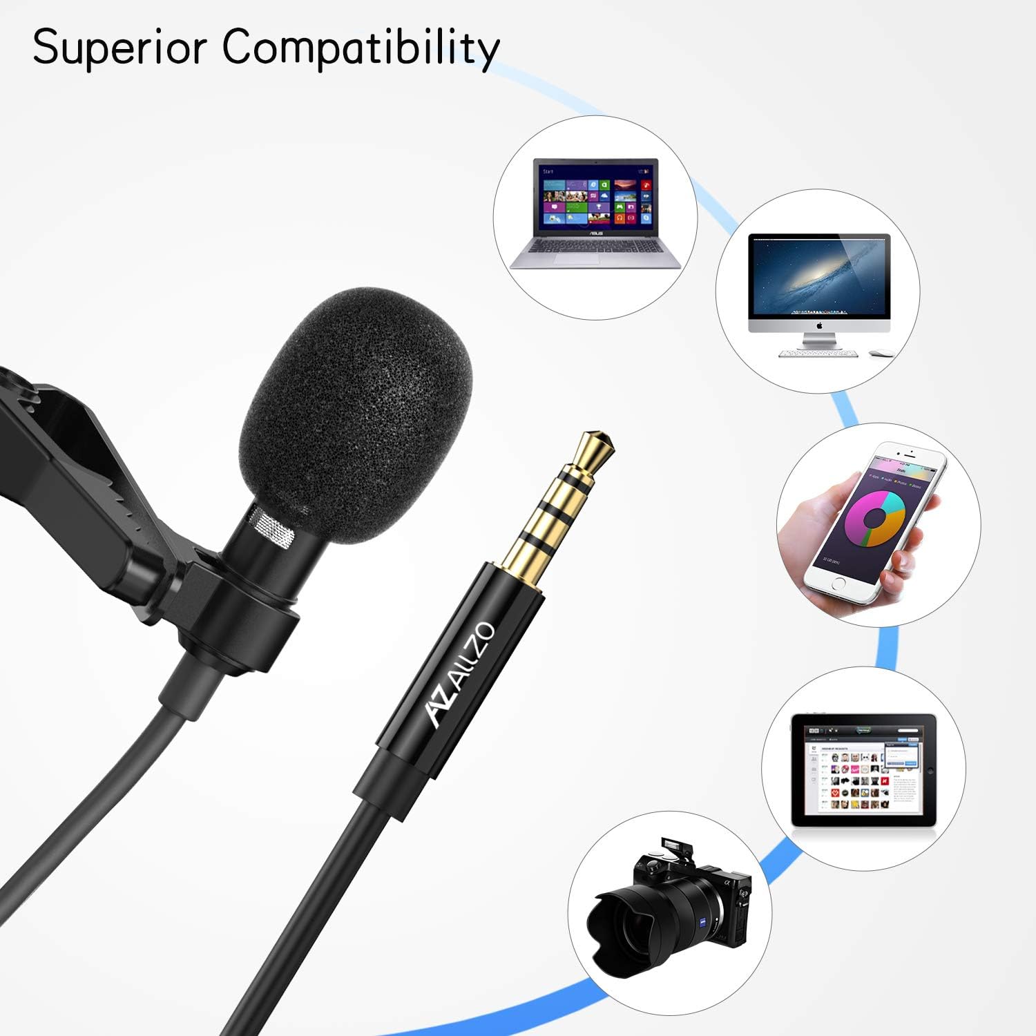 AZ ALLZO Lavalier Lapel Microphone, Omnidirectional Condenser Microphone for iPhone, Android Smartphone, Easy Clip-on, Professional Mini Gaming Mic, Perfect for Interview, YouTube, Podcast, Recording: Home Audio & Theater