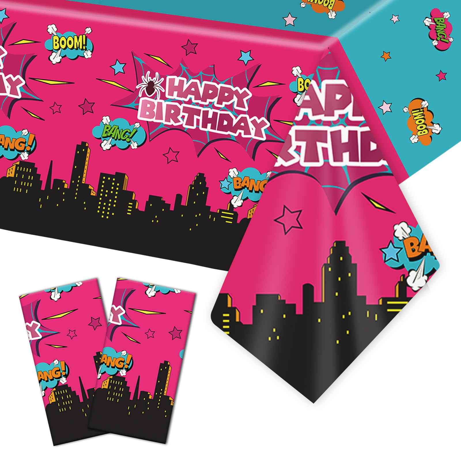 SAVITA 2pcs Spider Theme Tablecloth, 108x54in Spider Tablecloth Birthday Decoration Hero Theme Table Decorations for Birthday Party