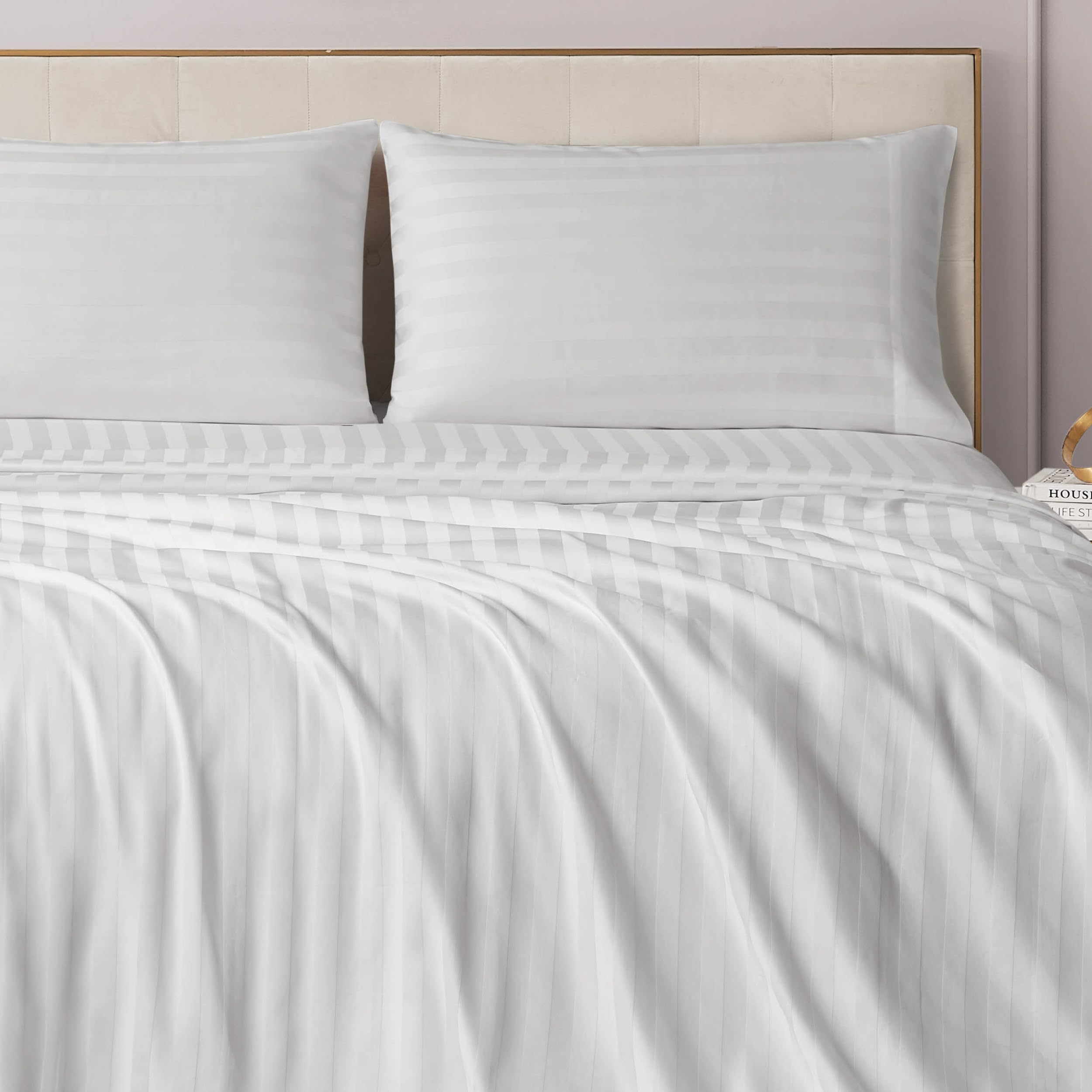 Photo 1 of Juicy Couture Royal Dreams King Sateen 4 Piece Sheet Set - 100% Cotton Luxury Bed Sheets, Brilliant White