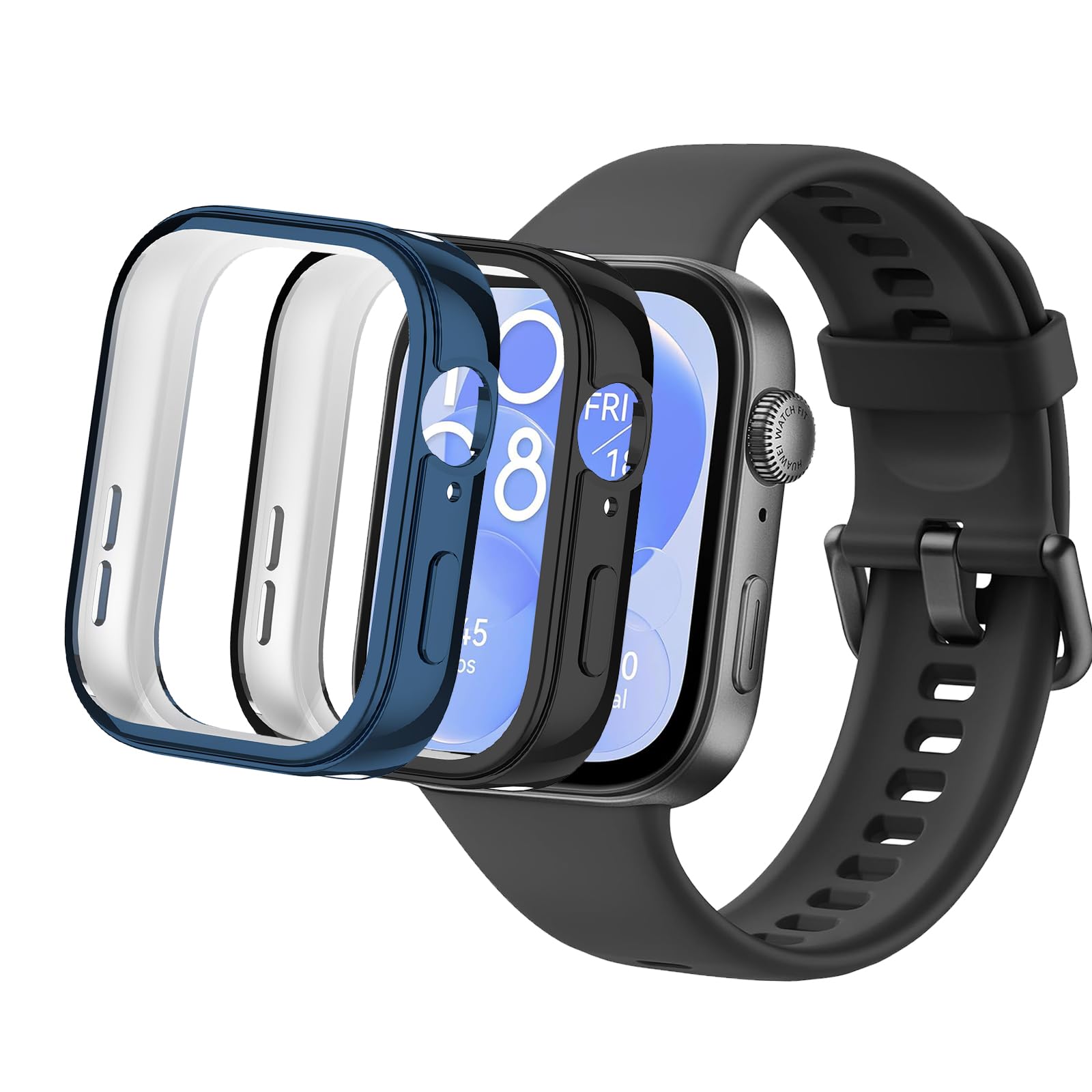 KUSINHOKA [2Pack] Case for HUAWEI WATCH FIT 3 Tempered Glass Screen Protector，PC Hard Case Tempered Glass Screen Protection Cover Slim Full Cover Scratch Proof Protector，Black+Green