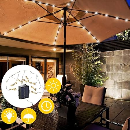 Amazon Com Solar Patio Umbrella Lights Cordless Parasol String Lights With Remote Control 8 Mode Led Umbrella Pole Light Wireless Battery Operated Waterproof For Patio Umbrella Camping Tents Outdoor Garden Garden