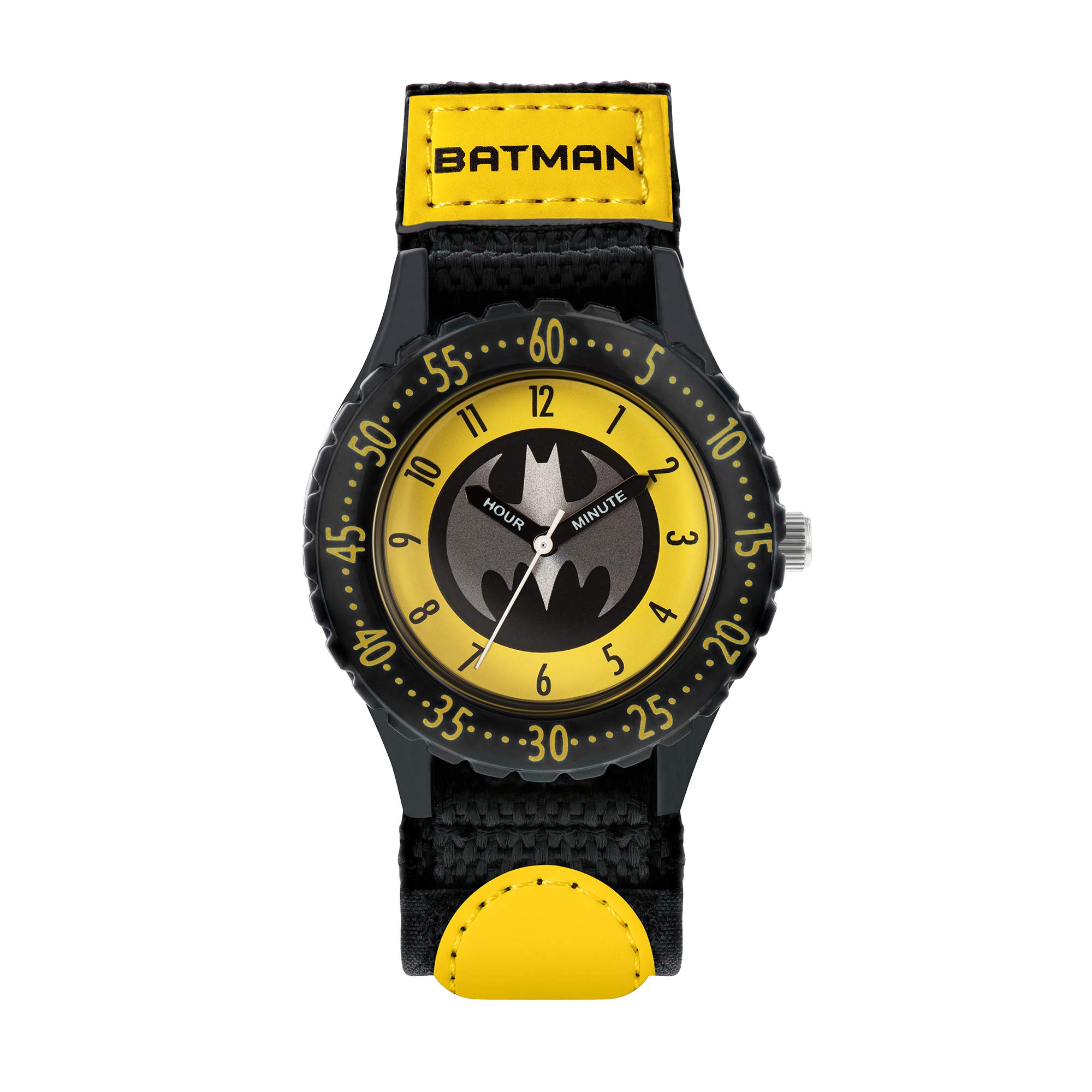 Batman Disney Time Teacher Kids Black/Yellow Fabric Rip Strap Logo Dial Watch BAT5244ARG