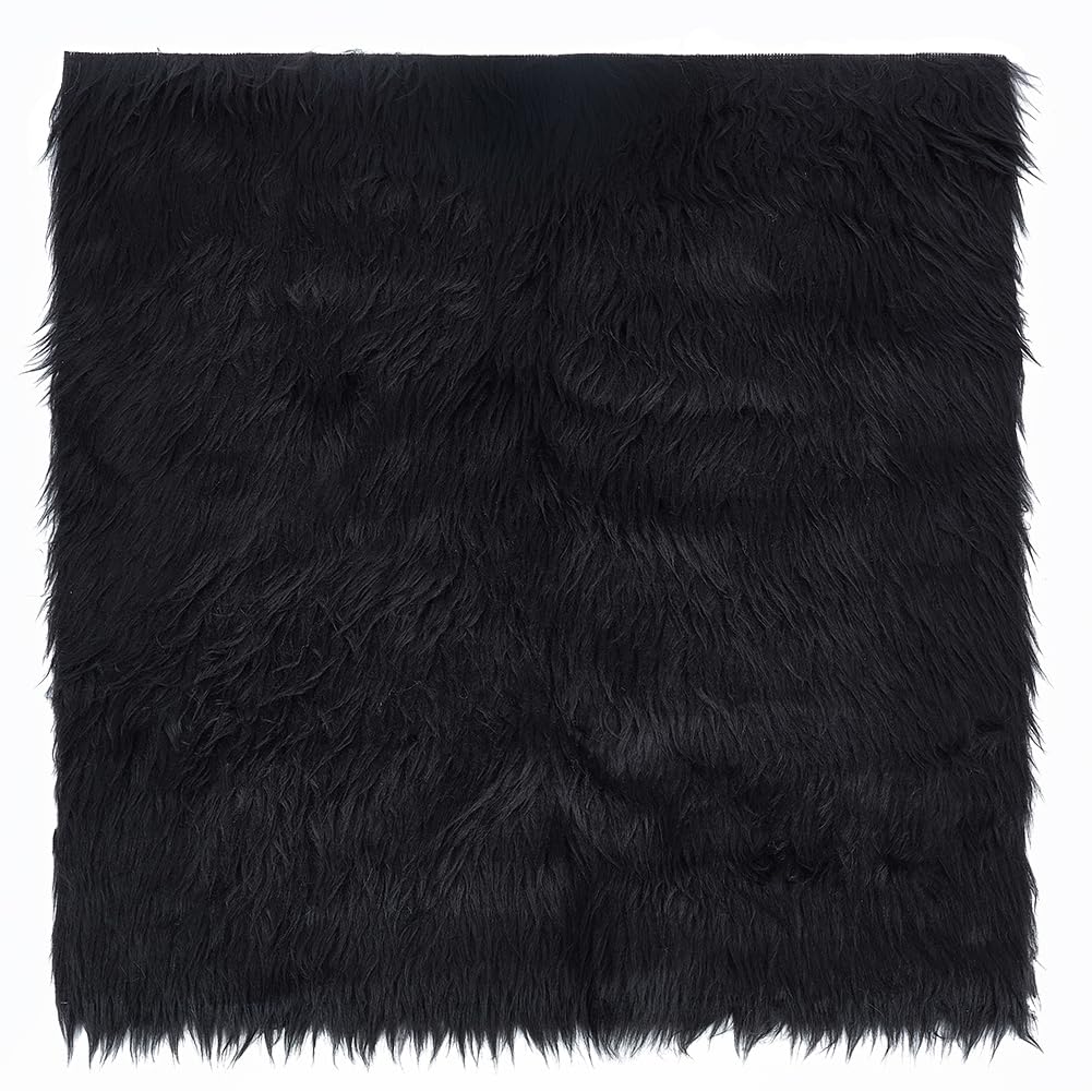 BENECREAT Black Faux Fur Fabric 40x40cm Soft Plush Shaggy Squares Pre-Cut Craft Fur Fabric for Costumes, Rugs, Pillows, Sewing, Decorations
