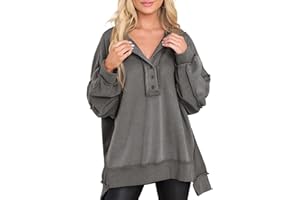 AlvaQ Sweatshirt for Women Oversized Casual Long Sleeve Button Henley Neck Pullover Tunic Tops Fall Fashion Outfits