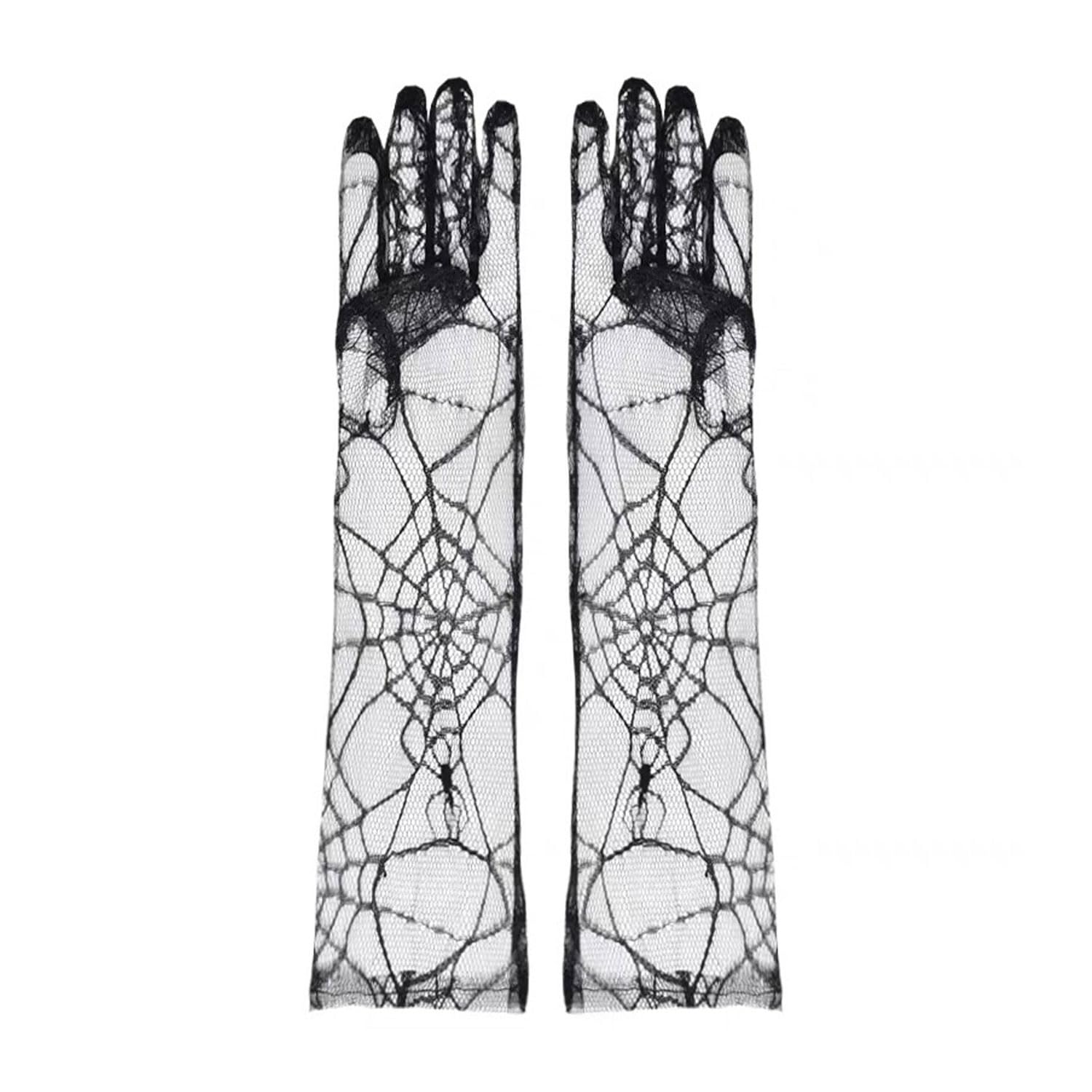 HAICN Women's Spider Web Gloves Long Black Gloves Black Lace Gloves Elbow Length Gloves Ladies Hand Sleeves for Halloween Cosplay Party Costume Accessories