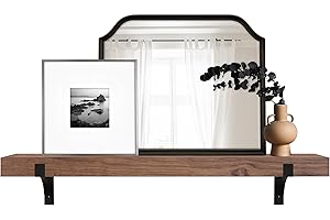 MCS Master & Co. Modern Floating Fireplace Mantel with Black Metal Brackets, Long Floating Shelves for Wall Décor, 60 inches, Walnut Woodgrain