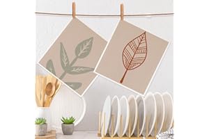 2 PCS Minimalist Leaf Print Swedish Dishcloths for Kitchen, Bohemian Swedish Dish Cloths Set, Reusable Absorbent Dish Paper T