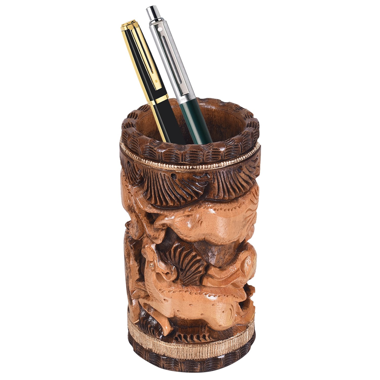 Craft Trade Hand Carved Wooden Pencil Holder for Desk Organizer for Home School Office Supplies Pen Pot Storage Box Suitable for Stationery - Wood