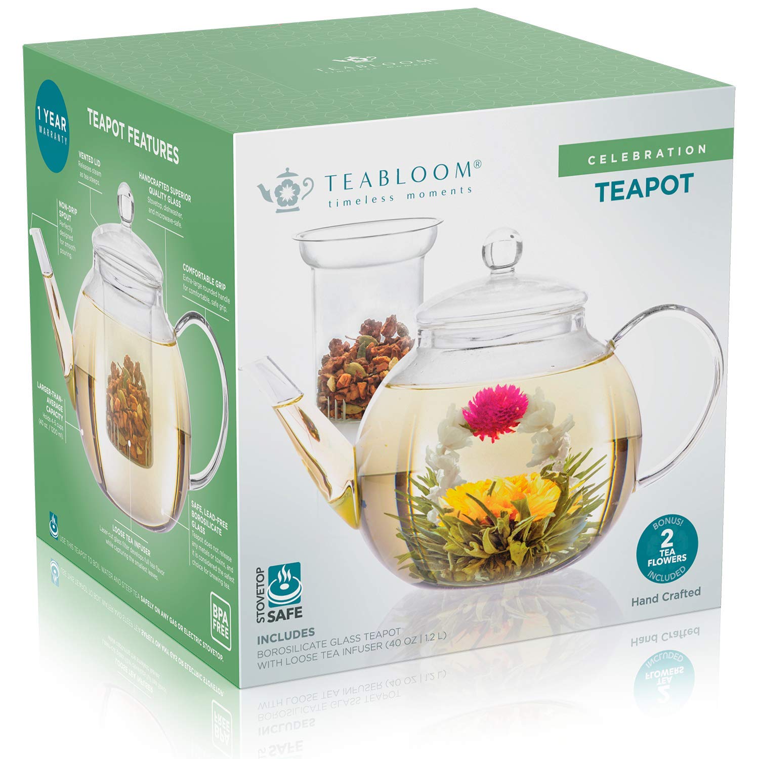Teabloom Teapot Set Classic Teapot + Glass Infuser Clear