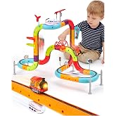 hahaland Electric Train Set for Kids Ages 4-8, Flexible Race Track - 64PCs | Dual-rail, Anti-gravity, 2 Trains with Music Lights, 3D Modular Motorized Stem Toys 3 4 5 6 Year Old Boys Girls Birthday Gift