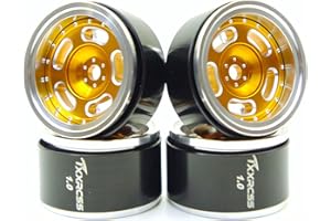 Txxrcss RC 1.0 Beadlock Wheels Offsets -2 Aluminum Rims for AX24 1/18 TRX4M All 1/24 Scale SCX24 Deadbolt RC Crawler Car Wheels Upgrades 4Pc (Silver & Golden)