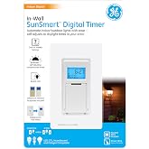 GE 7-Day in-Wall Digital Timer Switch, Auto Adjust Sunrise/Sunset Times | Daily &amp; Weekly Programmable Schedules, Single-Pole or 3-Way, White &amp; Light Almond Faceplates, Neutral Required