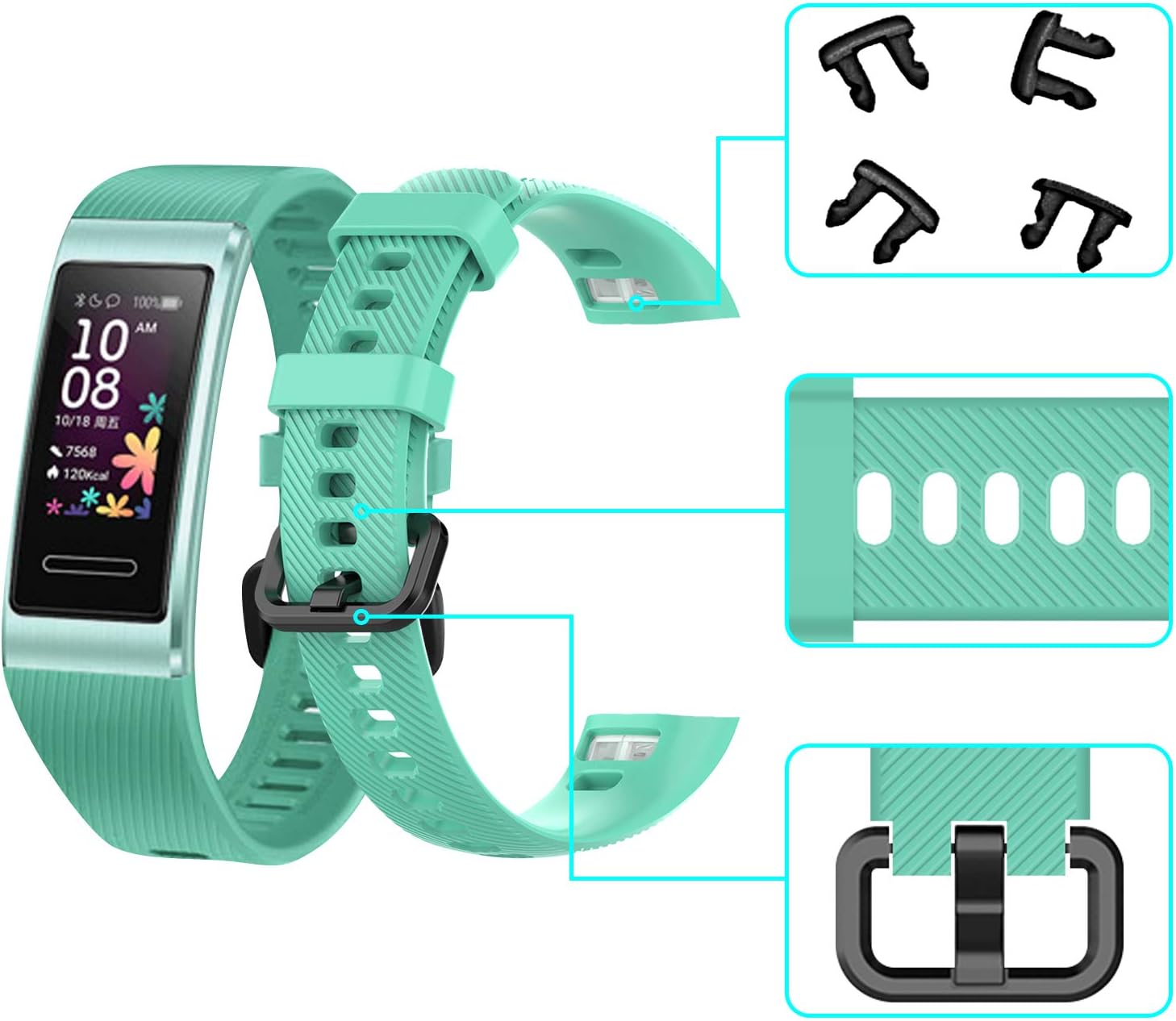 teyiwei Teal Soft Silicone Wrist Strap Compatible for Band 3 Pro Replacement Watch Band Bracelet Compatible with Band 4 Pro - Image 3