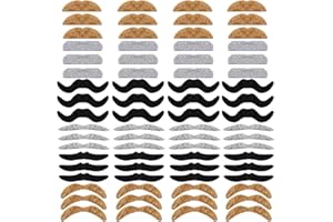 ALAESEJE 72 Pcs Self Adhesive Fake Mustache Set,Novelty Hairy Mustanches,Costume Facial Hair for St. Patrick's Day and Role-Playing(Mixed Colors) Black