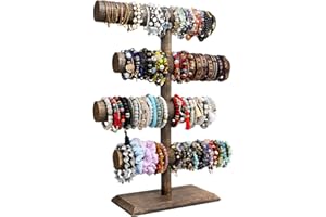 LadyRosian 4 Tier Wooden Display Jewelry Accessory Stand Bracelet Holder Bangle Watch Necklace Storage Stand Organizer, Brown