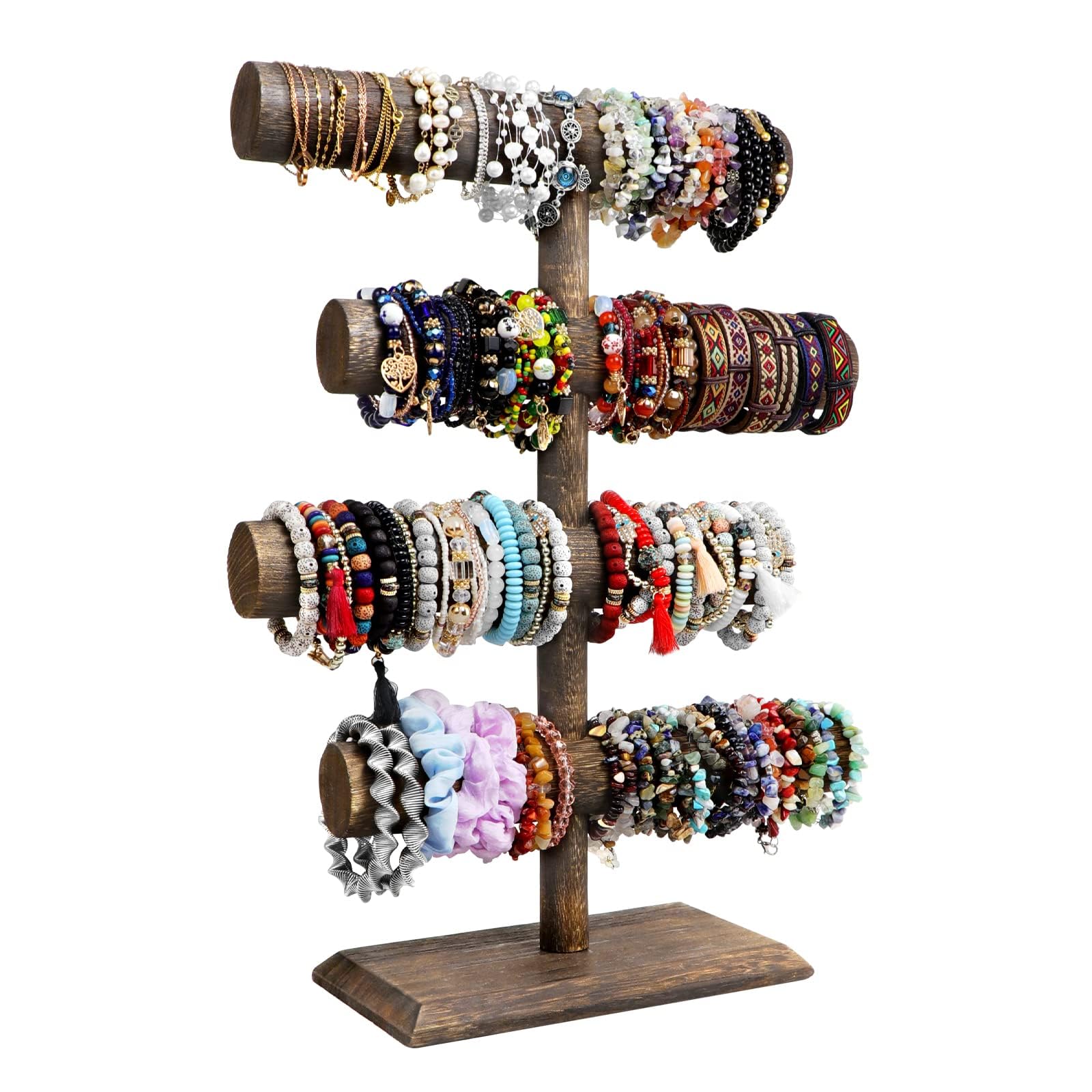 Photo 1 of LadyRosian 4 Tier Wooden Display Jewelry Accessory Stand Bracelet Holder Bangle Watch Necklace Storage Stand Organizer, Brown