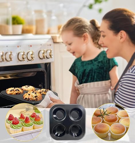 Yvonmmee 4-Hole Muffin Pan, Muffin Tray Cupcake Baking Pan, Nonstick Carbon  Steel Muffin Tins Non-Stick Cupcak