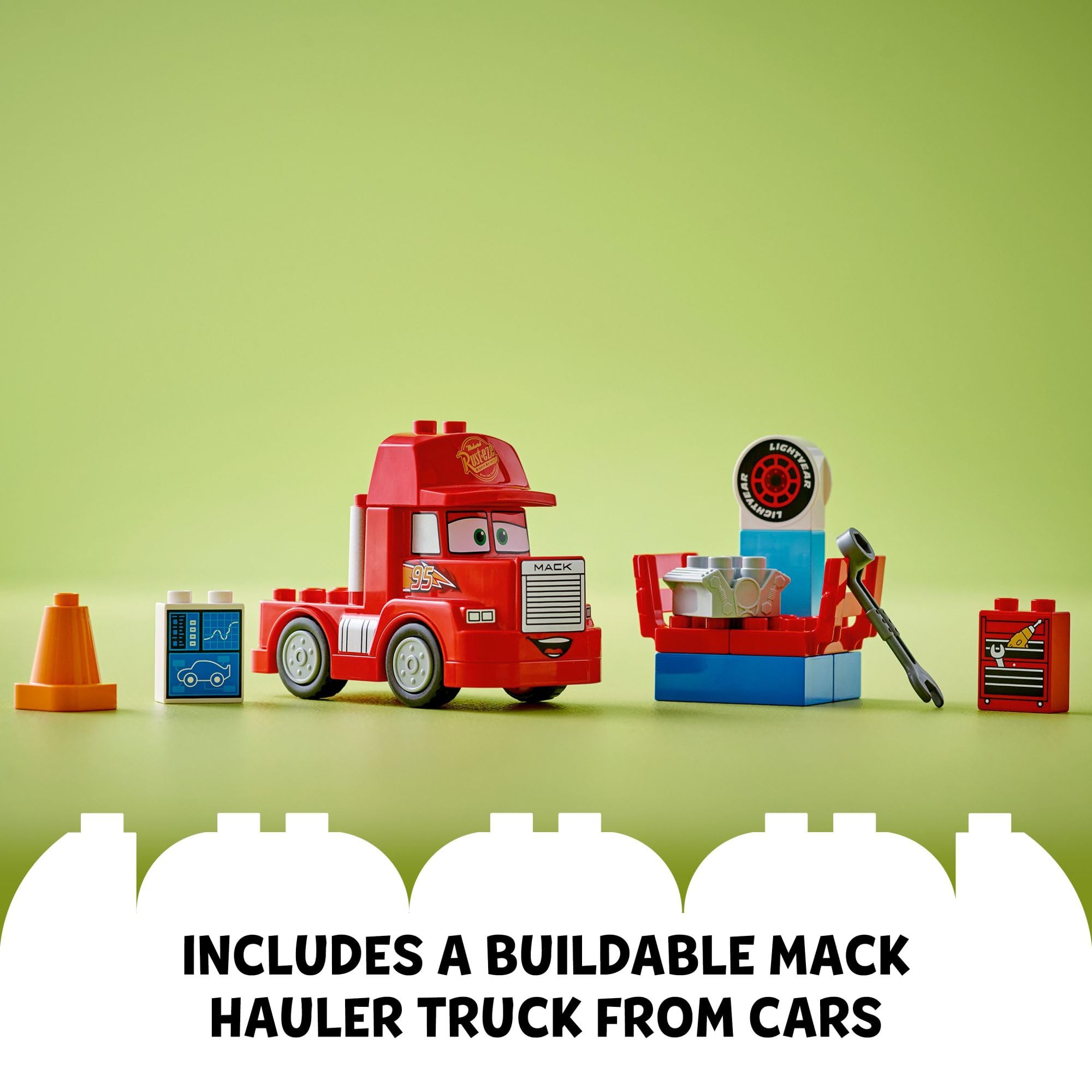 LEGO Disney Pixar Mack at The Race Cars Toys - Pixar Cars Birthday Gift for Toddlers, Preschool, Boys & Girls, Ages 2+ - Educational Building Toys Set - 10417