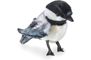 Folkmanis Mini Chickadee Finger Puppet, White; Black;gray