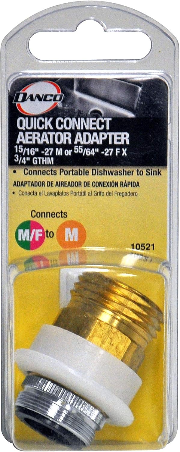 DANCO Dishwasher Snap Coupling Adapter, 15/16 in.-27M or 55/64 in.-27F x 3/4 in. GHTM, Brass (10521), Brass/Antique Brass: Home Improvement